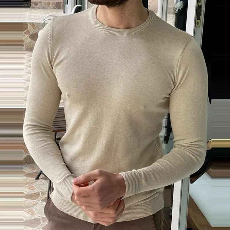 Men's Sweater 2023 Spring And Autumn New Fashion Pullover Solid Color Slim-Fit Large Size Sweater