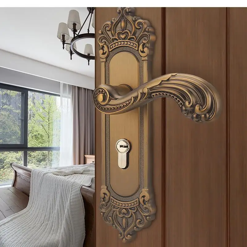 

European retro door lock, silent door handle, safety door lock, door handles for interior doors, furniture hardware, with key