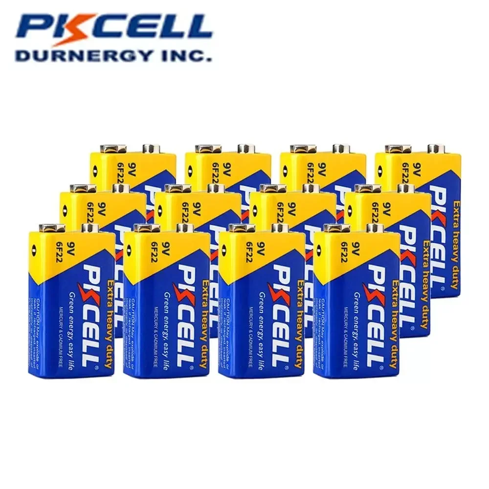 

12PC PKCELL 9V 6F22 9 Volt Battery Equal To CR9V ER9V 6LR61 Batteries Extra Heavy Duty Carbon Zinc Battery for Electronic Therm