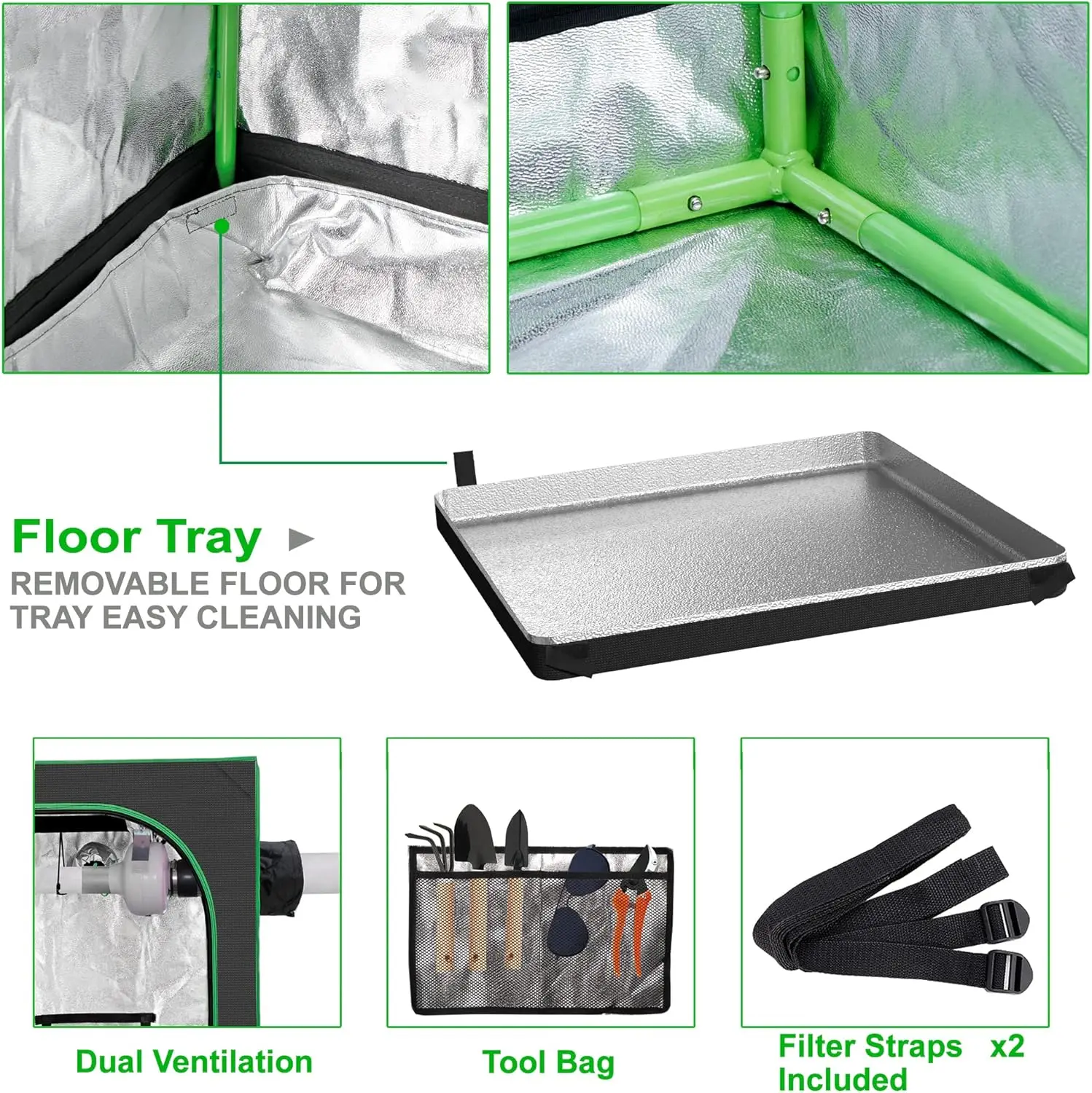 48'' x 48''x 80'' Grow Tent, 4'x4' Indoor High Reflective Mylar Hydroponic Growing Tent Room with Observation Window and Floor