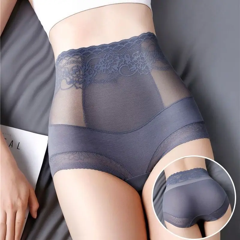

Luxury 3pcs Big Size Sexy Lingerie Women Panties High Waist Lace Underwear See-through Traceless Tummy Tuck Hip Lift New Solid