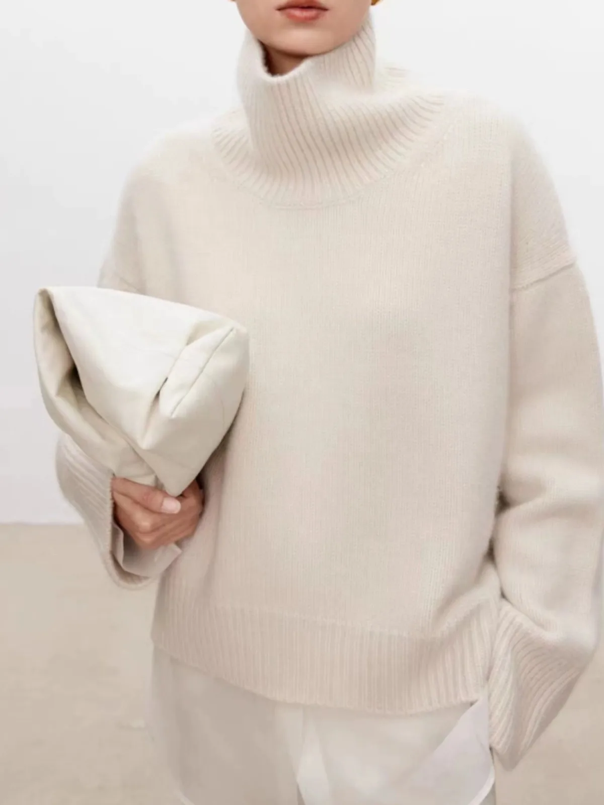 High-end soft waxy turtleneck 100%cashmere sweater women's loose thickened sweater base wool sweater 2