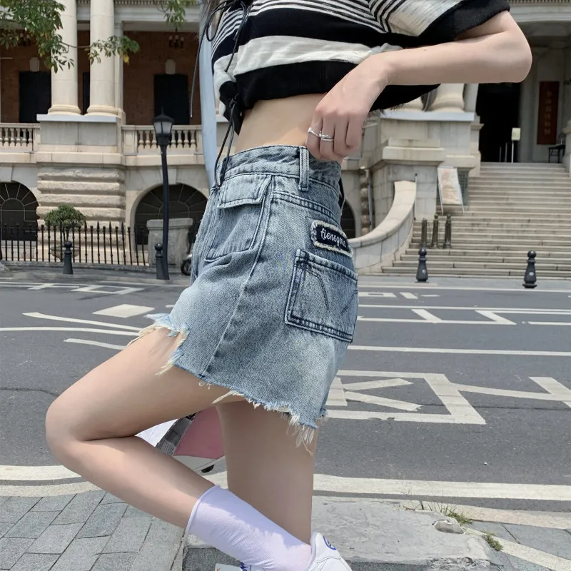 

Y2K Clothes High Waist Hole Jeans Shorts For Women 2022 Summer Tassel Patchwork Denim Short Harem Pants Female Streetwear S007