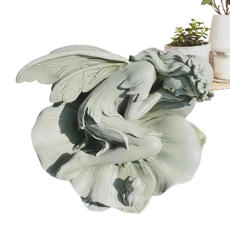 

Статуэтка садовая сказочная из античной смолы, Крафтовая Спящая сказочная статуя водяной лилии, украшение для дома, для газона, сада, патио
