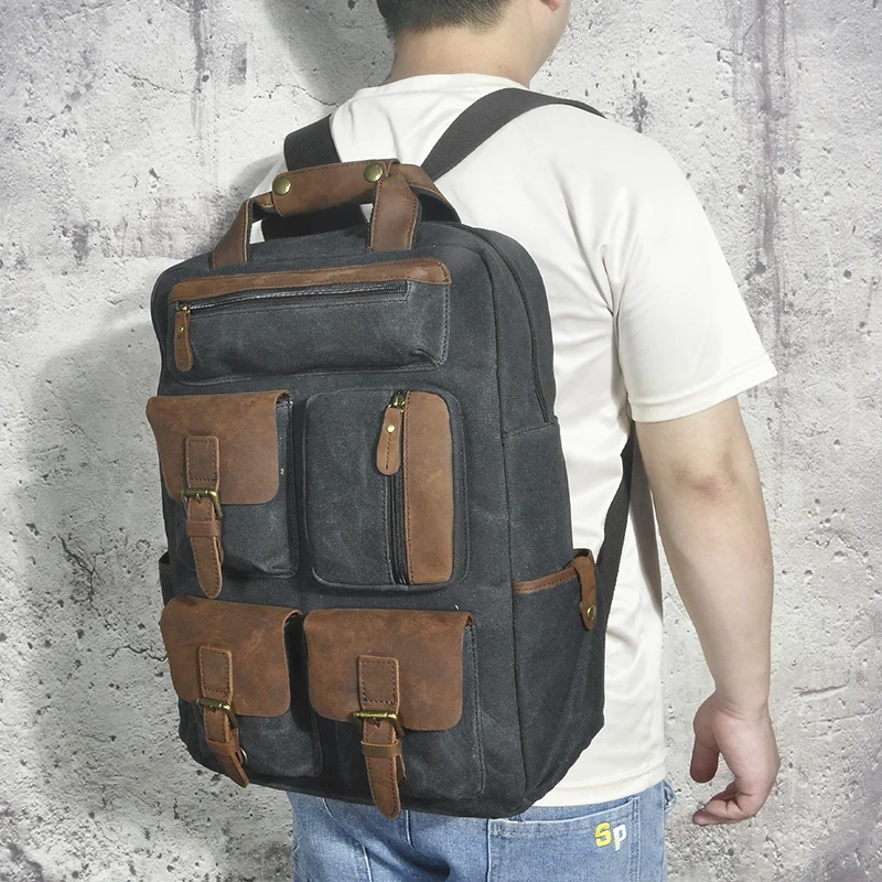 

Waterproof Canvas+Original Leather Travel University College School Bag Designer Backpack For Men Male Daypack Laptop Bag 1170