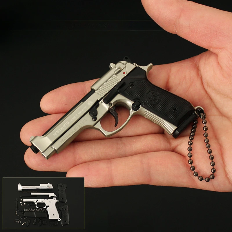 7.5cm Beretta Model 92f Pistol Detachable Metal Toy Mini Pendant Disassembly Pull Trigger Keychain Ornament Collection for Kids 4