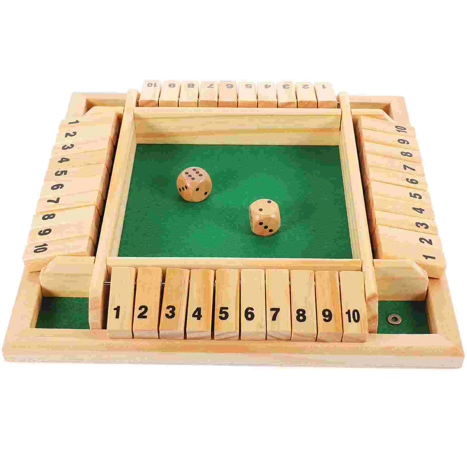 

Wooden Shut The Box Game Four-Sided Flop Games Parent-Child Board Game Flip 10 Numbers Tabletop Games Educational Toys