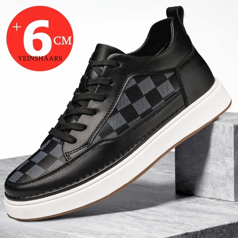 

Men Genuine Leather Casual Elevator Shoes Men's Sneakers Lift Skateboard Shoes Comfortable Platform Male Heightening Sports 6CM