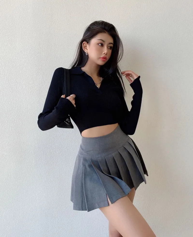 Gidyq Sommer Frauen Falten röcke Vintage hohe Taille weibliche sexy Miniröcke koreanische lässig alle passen Streetwear Schlitz Rock neu – Detail 34