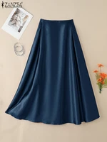 2025 Stylish Autumn High Waist Party Satin Skirts ZANZEA Women Jupe Plus Size Solid A-line OL Work Faldas Saia Maxi Long Skirt - Image 4