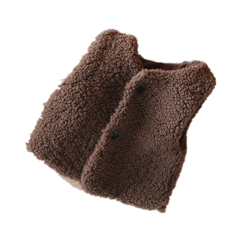 양털과 플리스로 만든  남아 및 여아 조끼 따뜻한 상의 2025 가을 및 겨울 의류