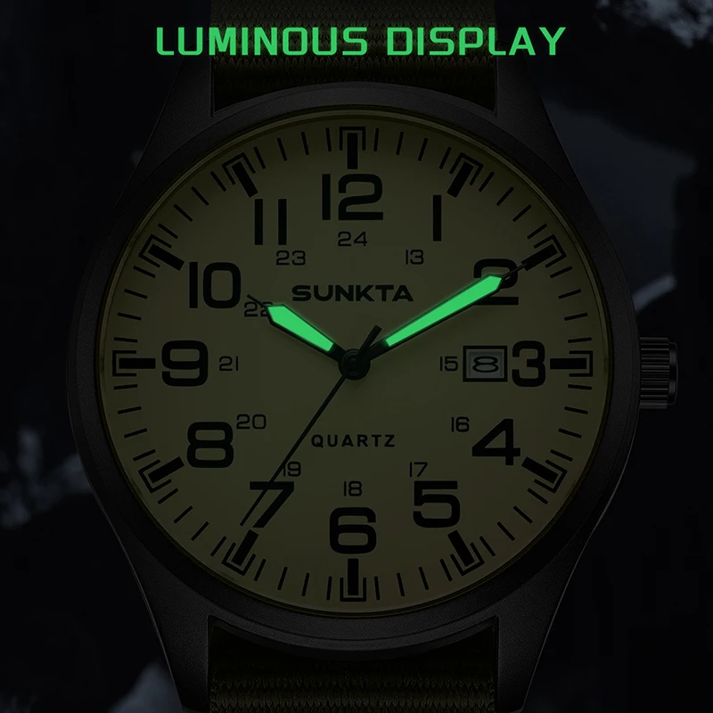 SUNKTA New Military Nylon Watch For Men Fashion Business Watch Men Waterproof Luminous Date Quartz Chronograph Montre Homme+BOX