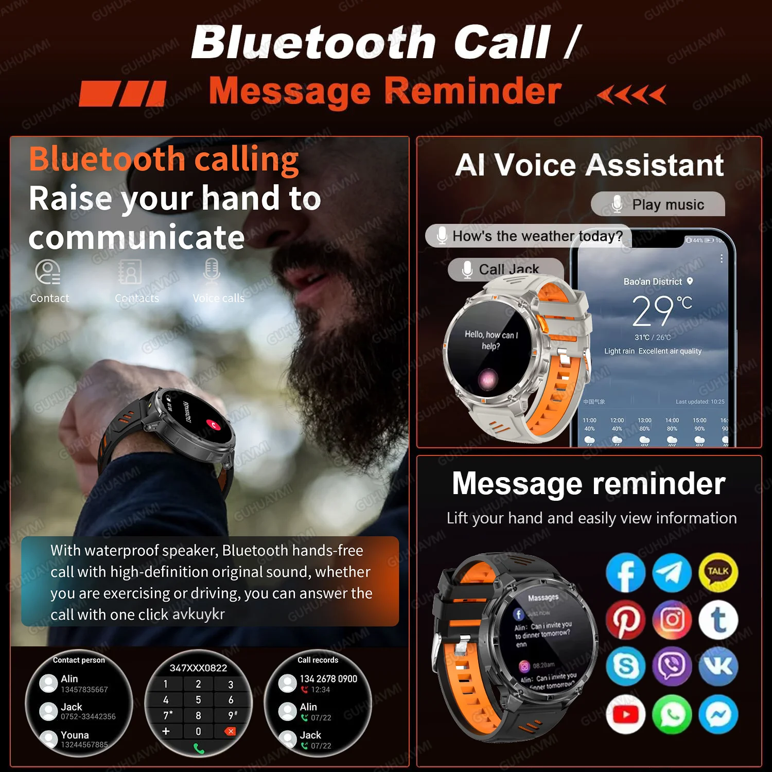 Men New 1100mAh Battery Watch Swim Waterproof Smartwatch US Certification Military Rugged Clock GPS Compass Sport Smart Watches