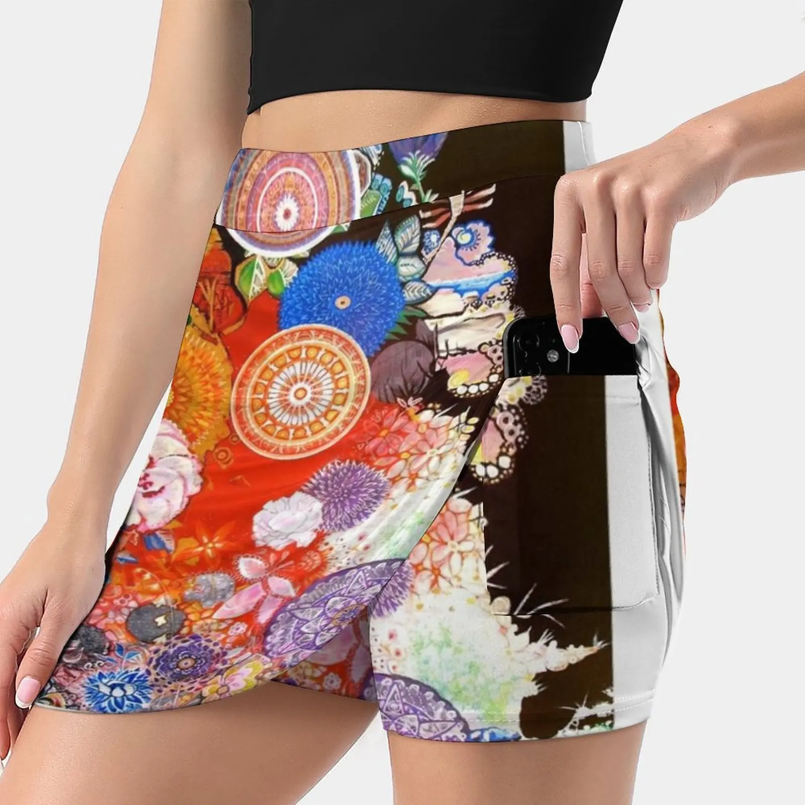 

Pollen Storm Women's skirt With Pocket Vintage Skirt Printing A Line Skirts Summer Clothes Mandala Flowers Colour Gold Red