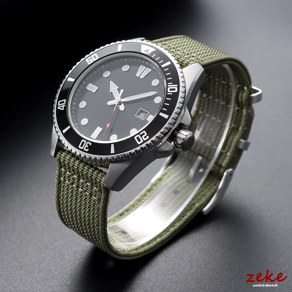 Army Green Ribbed Nylon Quick Release Watch Band - Woven Canvas Fabric Strap for Men's Military Sports Bracelet