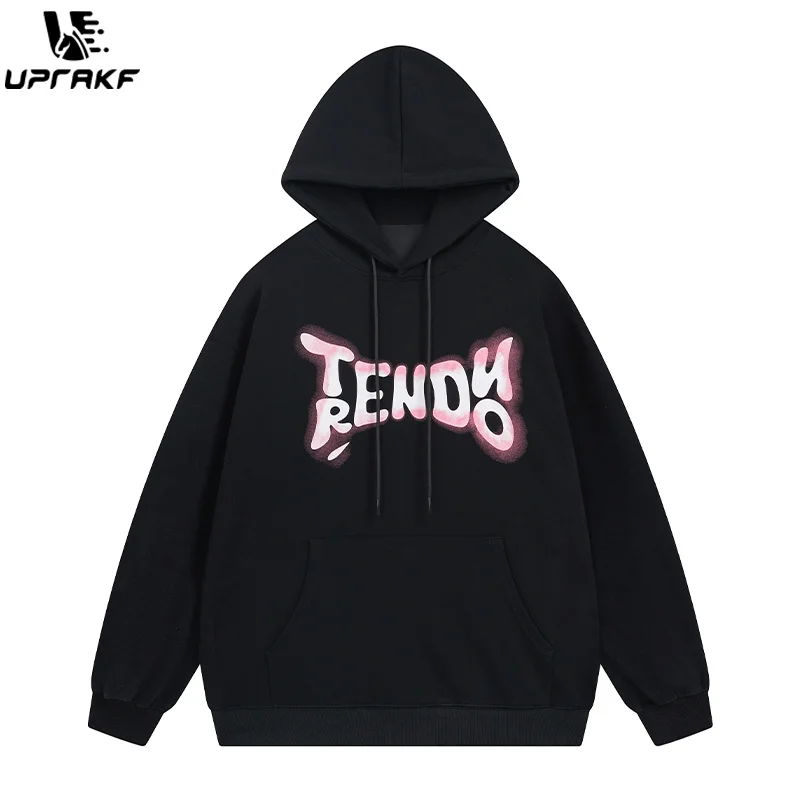 UPRAKF Letter Print Hoodie Streetwear High Quality Casual Tops Long Sleeve Pullovers Hip Hop Fashion Front Pocket