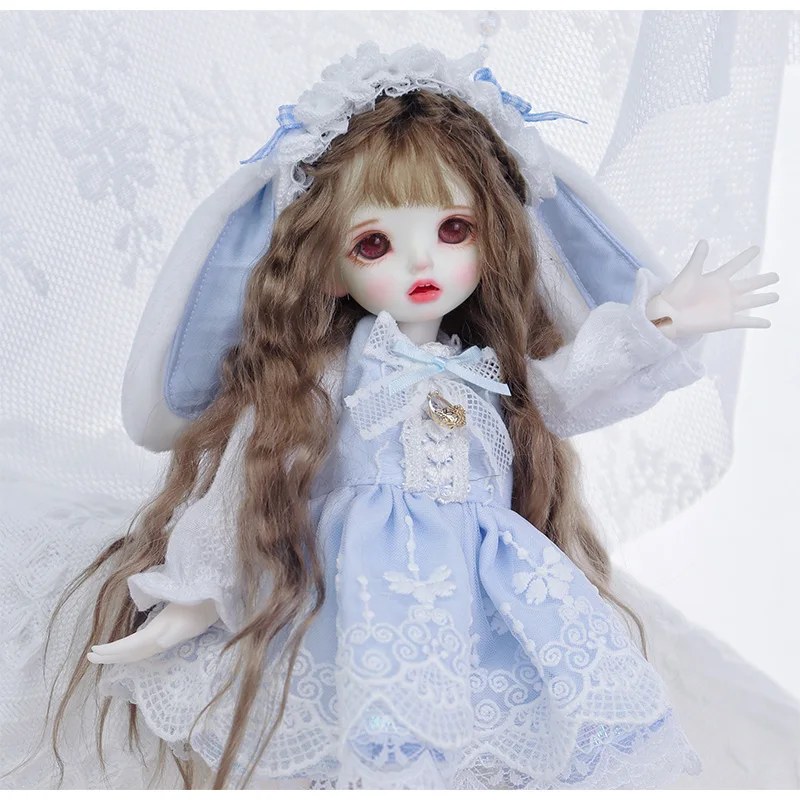 

bjd doll clothes set for 1/3 1/4 1/6 blyth size bjd dress for girl cute blue rabbit ear dress doll accessories (two points)