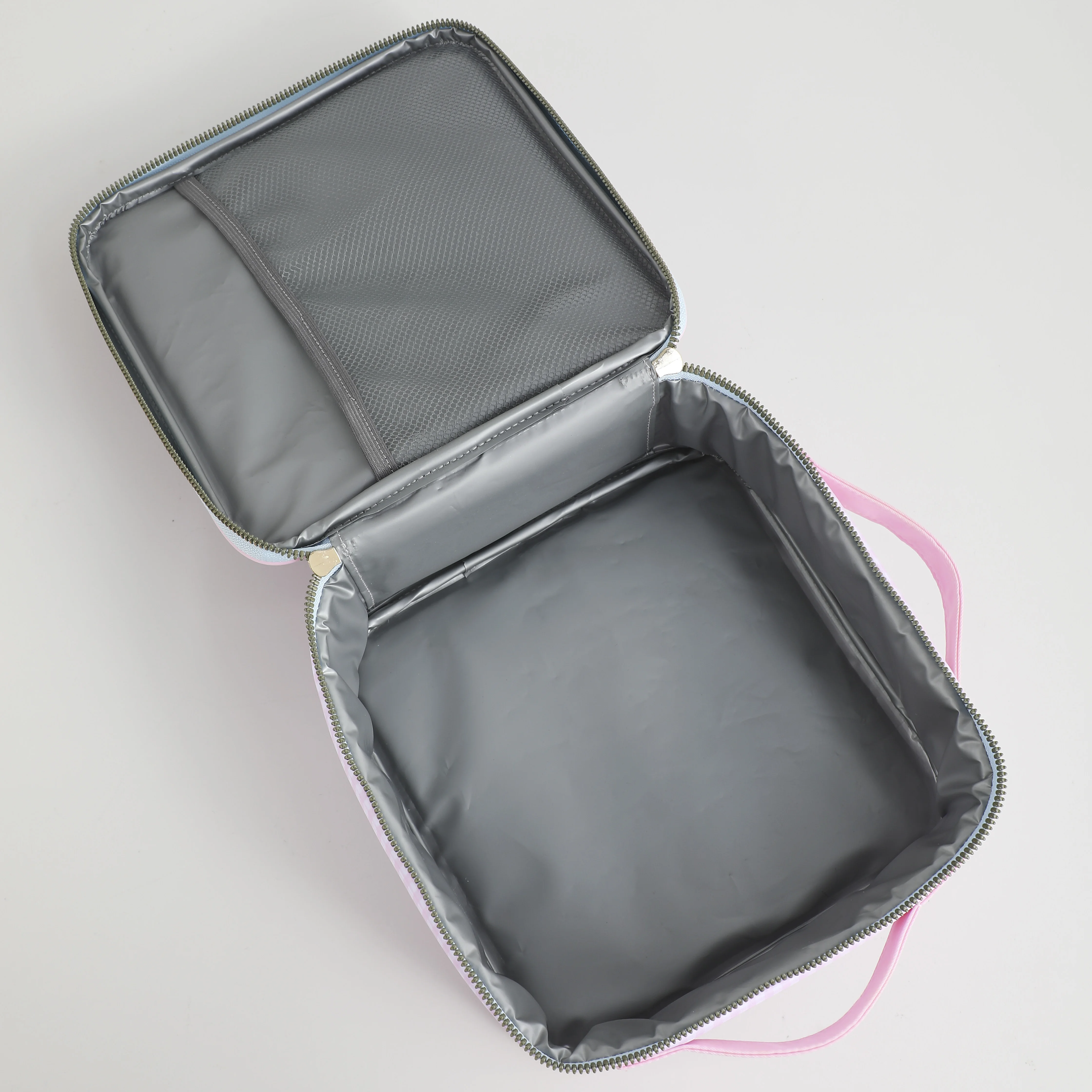 Isolierte Lunchtasche, Blumen-Canvas, gepunktet, rosa, kariert