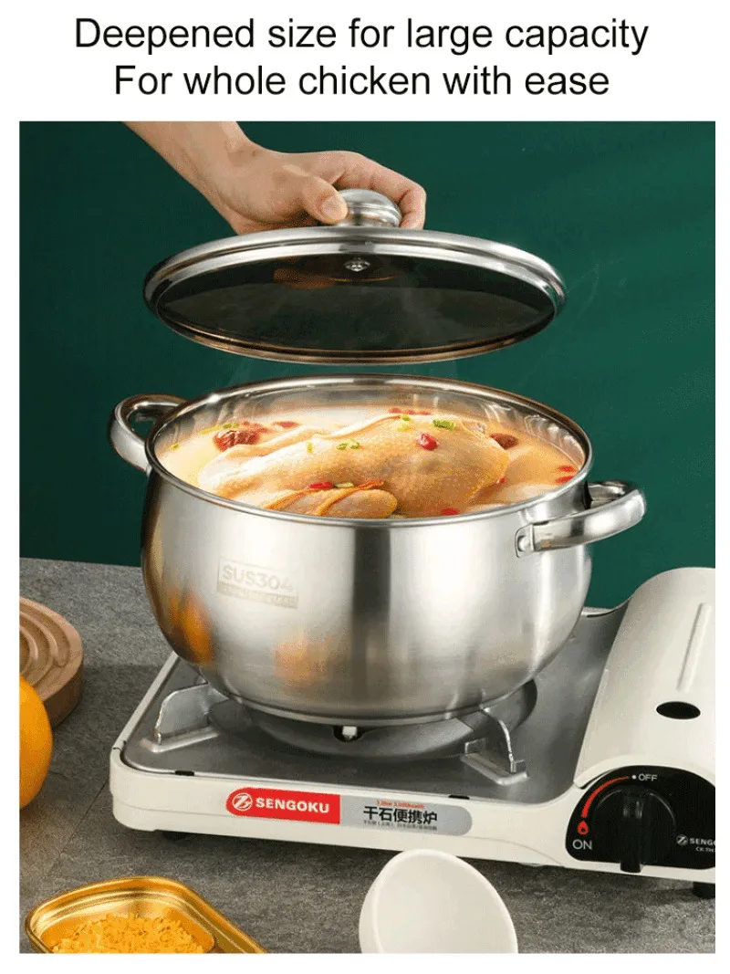 Food grade thickened stainless steel household pot belly soup pot double ear apple