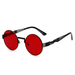 Gothic Steampunk Vintage Round Sunglasses - Metal Frame Shades, Unique Retro Punk Style, UV400 Protection (C16 Black Red)