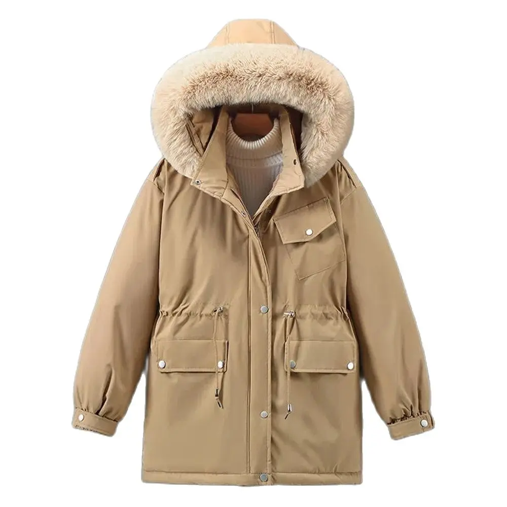 

2022 New Winter Cotton Jackets Women's Long Parkas Solid Lady Windbreaker Faux Fur Collar Trendy Lady Trench Coat Female Hoodies