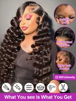 Perruques de cheveux humains brésiliens bouclés ondulés 40 pouces HD Loose Deep Wave 13x6 Lace Front, dentelle transparente HD 13x4 360 pour femmes, densité 250%, pré-plumées avec baby hair, 100% naturelles. 3