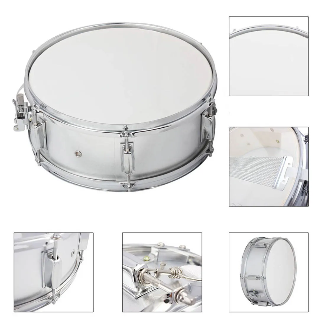 Snare Drum 14in Stainless Steel for Military Band Student Beginners with Drumsticks Strap