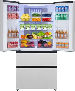 Refrigerator French Door, 18.8 Cu Ft, 36'' Frost-free Counter Depth Stainless Steel Fridge, Double Door Kitchen Refrigerator 1
