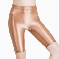 Spandex Shorts High Waist Running Fitness Shiny Pants Satin Smooth Tights Japanese Elastic Swimming Yoga Sexy Oil Glossy Tight