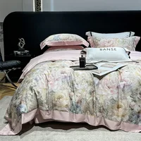 American Style Vintage Flowers Prints Luxury Bedding Set 1000TC Egyptian Cotton Duvet Cover Set Flat/Fitted Bed Sheet Pillowcase 1