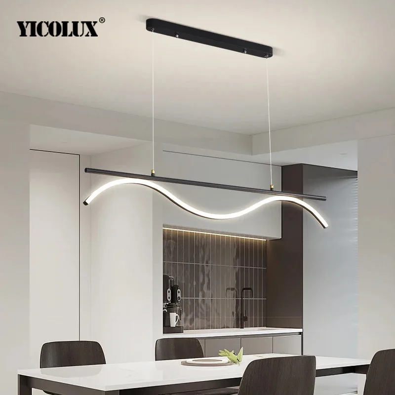 

Подвесные светильники для гостиной, островка, длинное освещение, подвесное минималистичное внутреннее освещение, домашний декор, белые, Черные Кухонные светильники