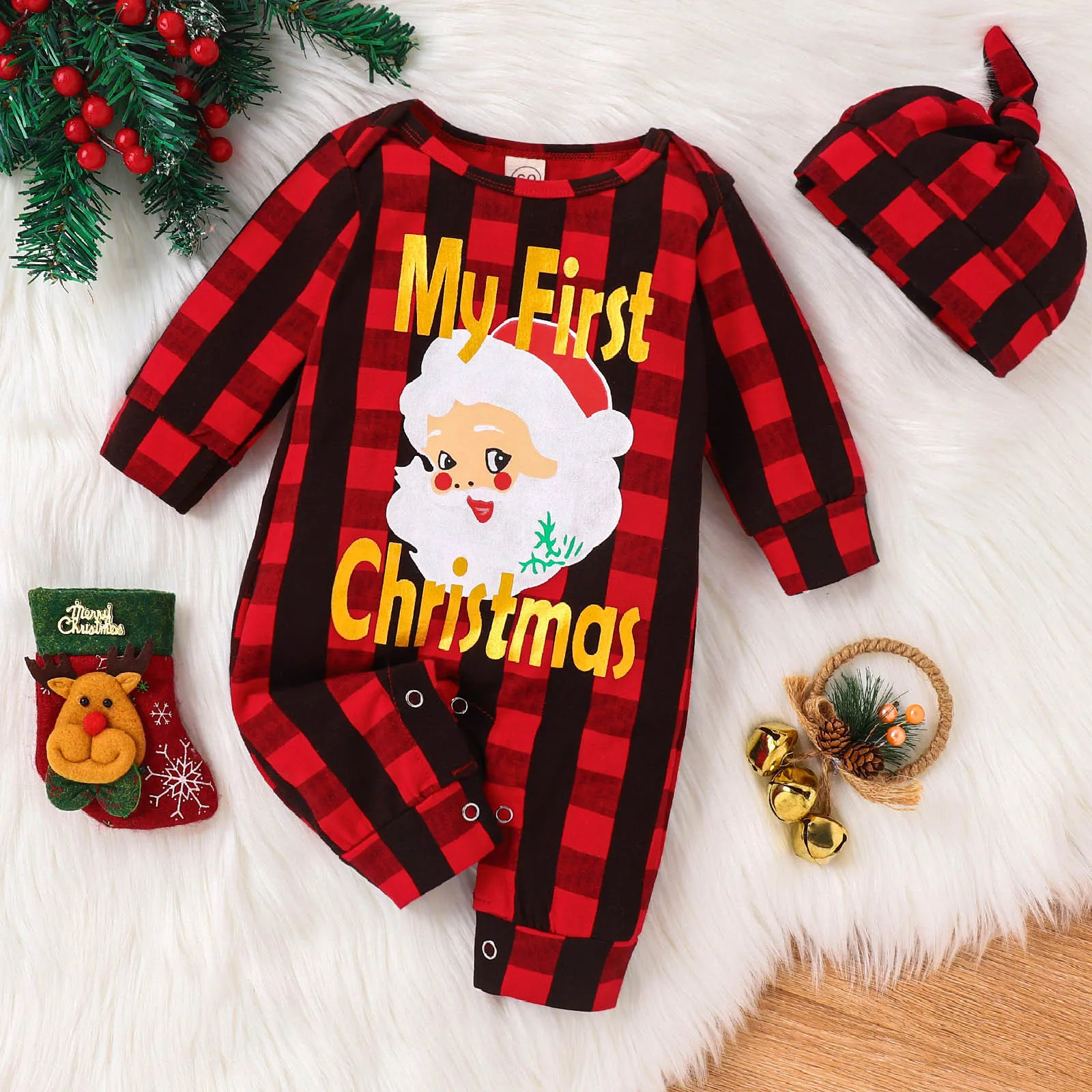 

0-24M Baby Boy Girl Christmas Romper With Hat Cartoon Santa Letter Jumpsuit New Year Xmas Costume For Newborn Christmas Clothes