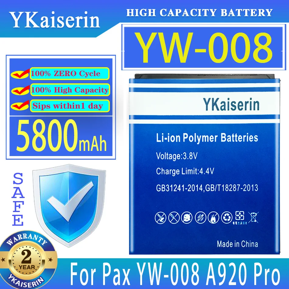 

YKaiserin 5800mAh Replacement Battery For Pax YW-008 A920 Pro