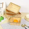 Simple Natural Color Bamboo Basket Rectangle Handmade Christmas Hamper Woven Wicker Bread Basket Home Shop Display 1