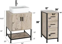 36" Bathroom Vanity Sink Combo Modern Metal Stand Cabinet W/Bottom Shelf & Storage Side Cabinet White Rectangle Vessel Sink 2