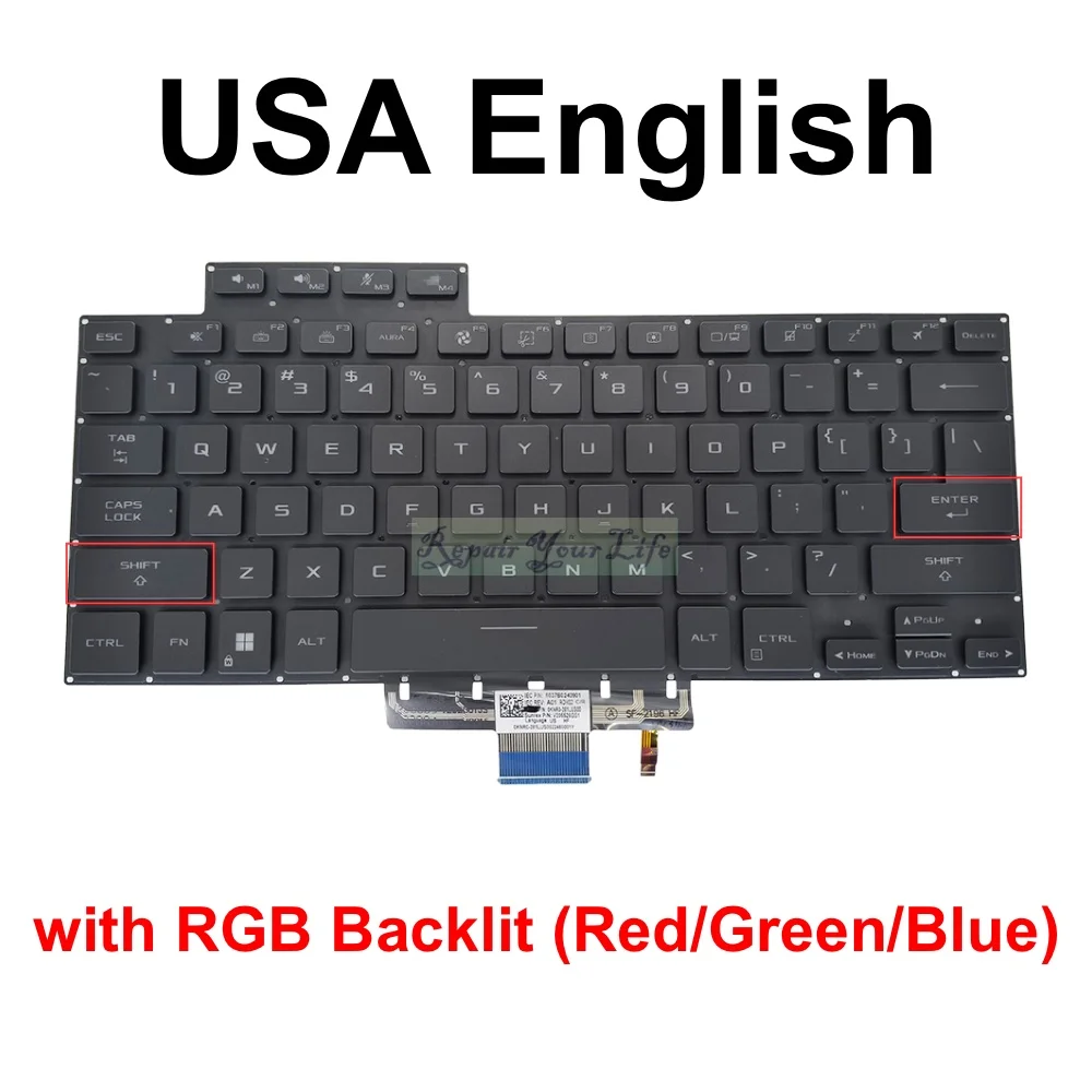 Teclado Retroiluminado Russo dos Eua Asus Zephyrus Rog M16 Gu603 Gu603h Gu603zx Gu603zu Gu603zw Rgb Teclados Portáteis para Jogos Coloridos - Imagem 4