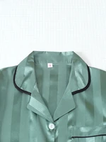 Ensemble deux pièces en Satin à revers rayé, haut à manches courtes avec poches et Short à nœud, pyjama pour femmes, vêtements de détente, adapté à un usage domestique 3