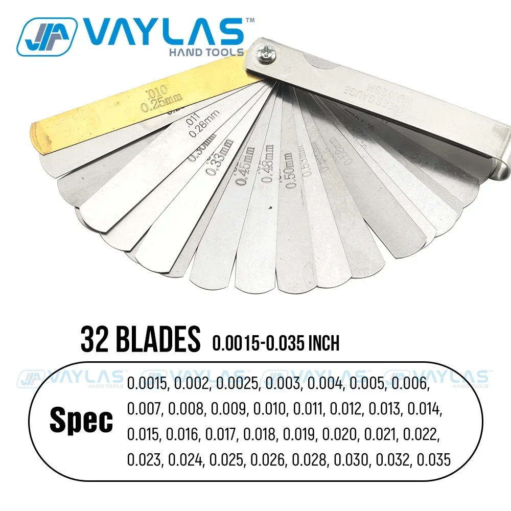 32 Blades Steel Feeler Gauge Set 0.04-0.88mm Dual Marked Metric & Imperial Measuring Tool