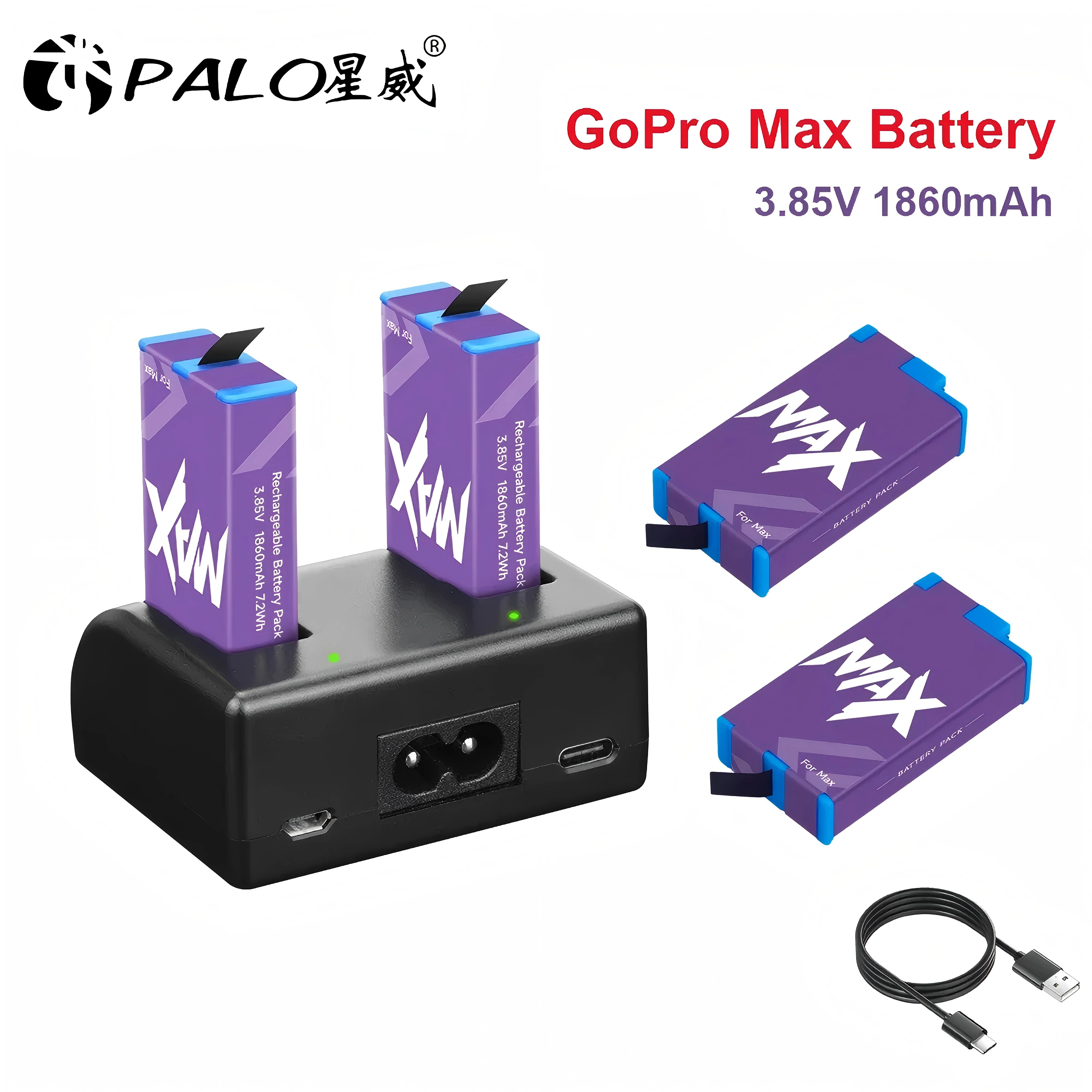 Caméra action 360° avec chargeur et batteries en lot noir et vert, livraison rapide