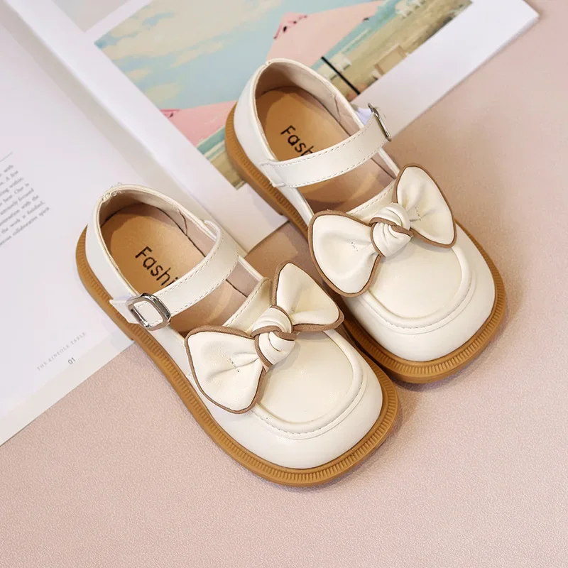 

Children's Leather Shoes Spring Autumn Bowtie Princess Shoes for Girls Fashion Causal Kids Soft Bottom Mary Jane Shoes Hook Loop