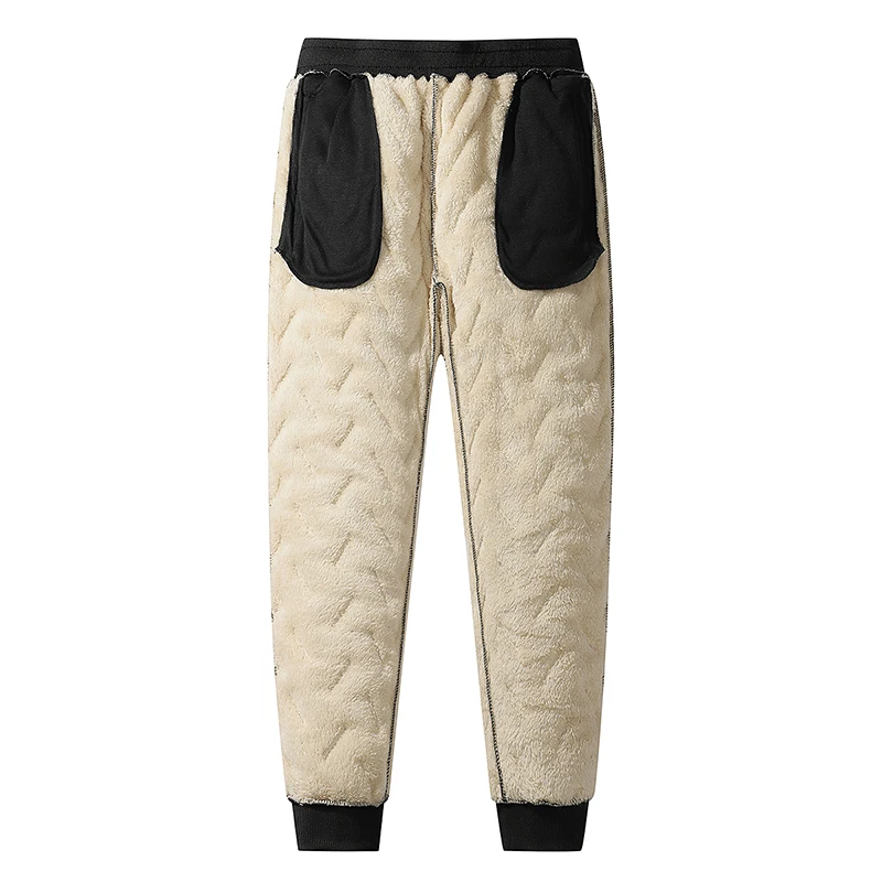 Winter Sweatwear Men Plush Thick Fleece Sweatpant  Thermal Trousers Casual Pants Waterproof Windproof Warm Cotton Pants