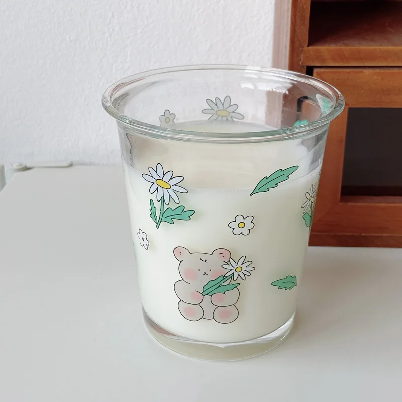 1 Piece Cute Glass Cup with Duck Duckling Prints 390ml Stackable