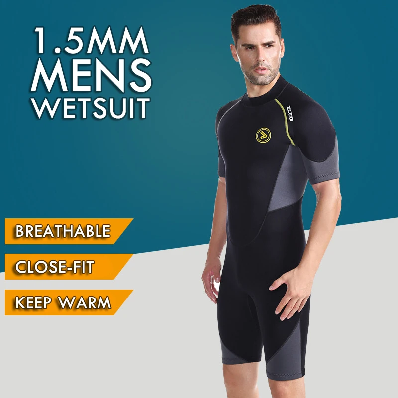 Adults 1.5mm Neoprene Wetsuit Men Short Sleeve Diving Suit Kayak Surfing  Snorkeling Sunproof Warm One-piece Wet Suit