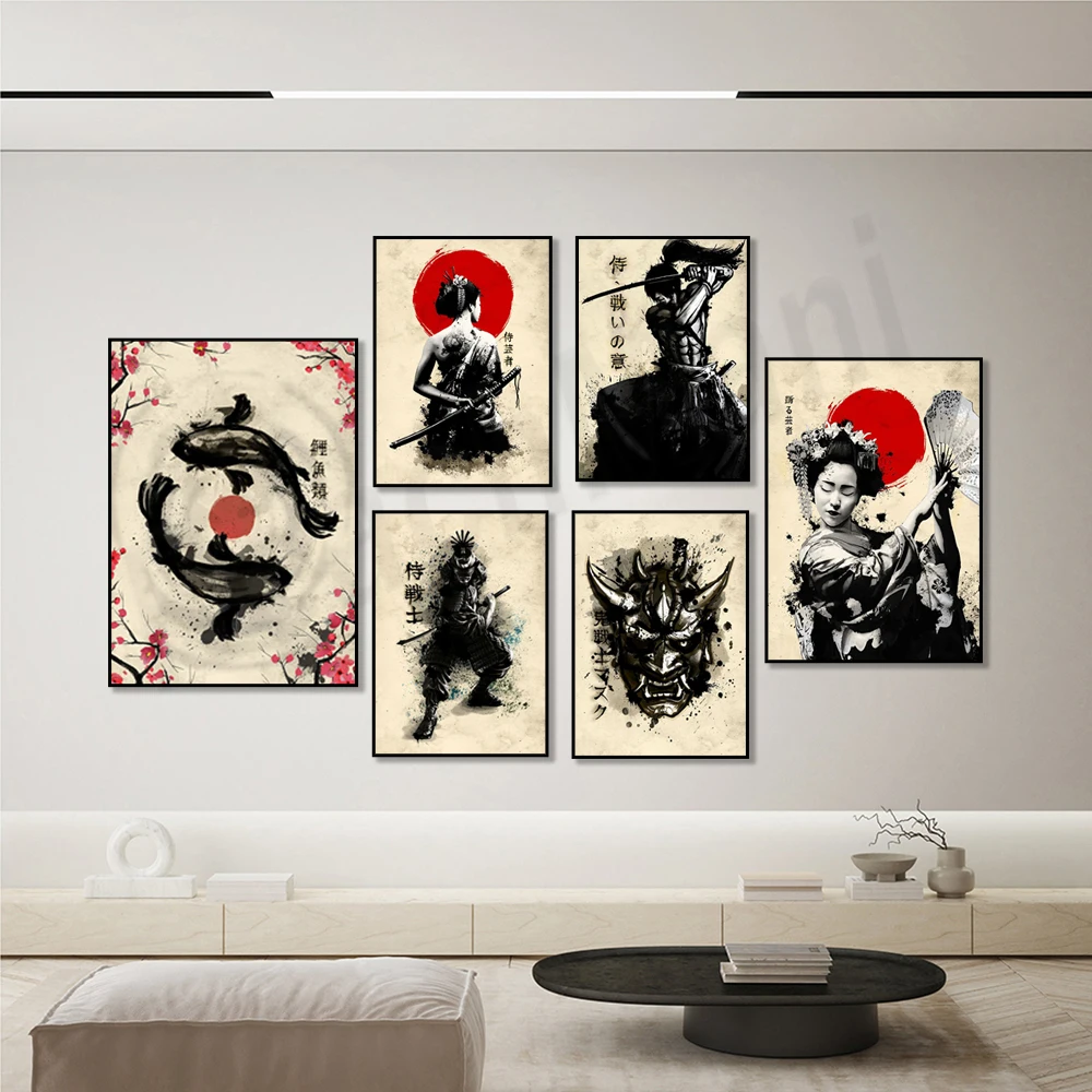 Vintage Samurai Giapponese Bushido Armor Geisha Samurai Samurai Sword Ninja Poster Art Canvas Painting Print Picture Home Decor