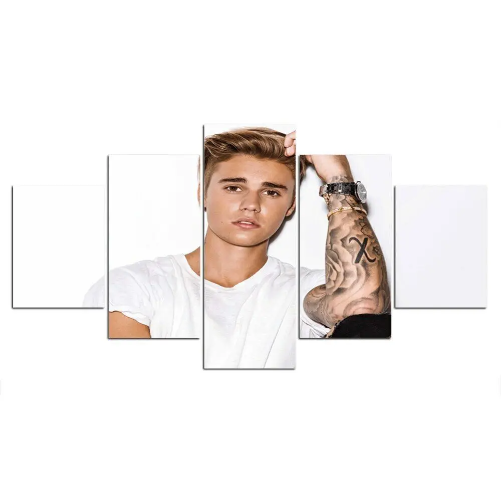 

5Pcs Justin Bieber JB Singer Decor Pictures Poster Home Decor 5 Panel 5 Pieces Canvas Paintings Art HD Print No Framed Modern