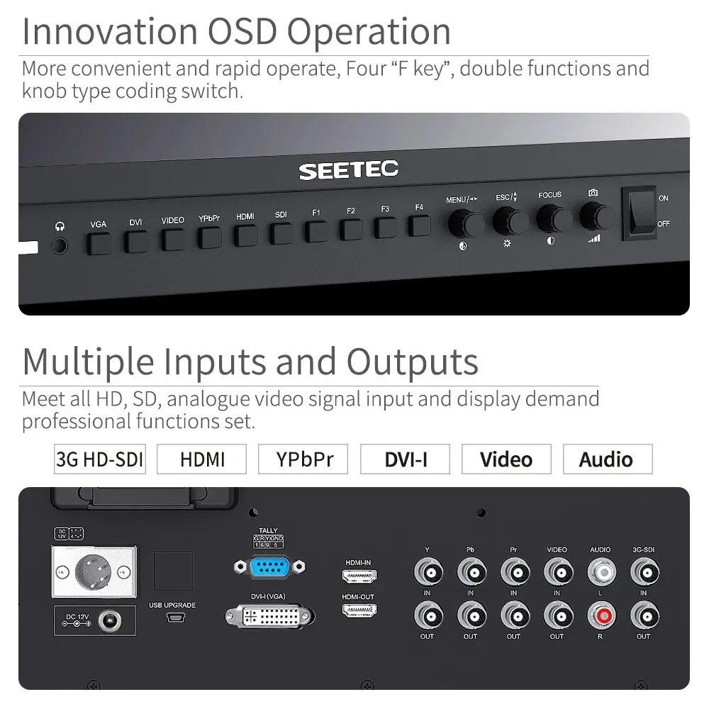 Seetec 17.3 Inch IPS Aluminum Design 1920x1080 4K Broadcast Monitor with 3G-SDI HDMI AV YPbPr 4K173-9HSD-192(Original P173-9HSD)