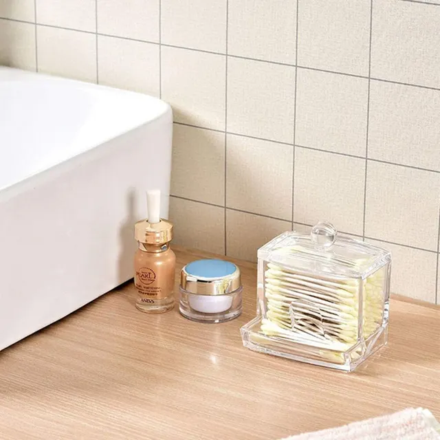 Pamut Tampon Golyó Tároló Doboz Fedéllel Nagy Kapacitású Fürdőszoba Akril Átlátszó Tartály Edény Adagoló - Image 6