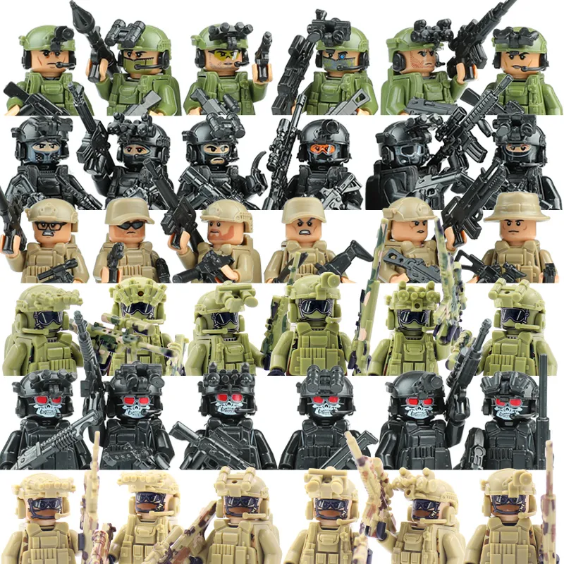 

City Police Camouflage Ghost Commando Special Forces Building Blocks Modern Russian Assault Soldier Figures Military Weapon Toy