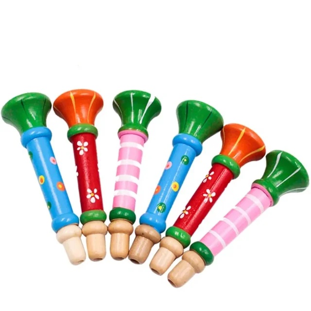 1PC Colorful Wooden Trumpet Bugle Toy Musical Instrument for Children Whistle Baby Learning Educational Toys Kids Music Games 1
