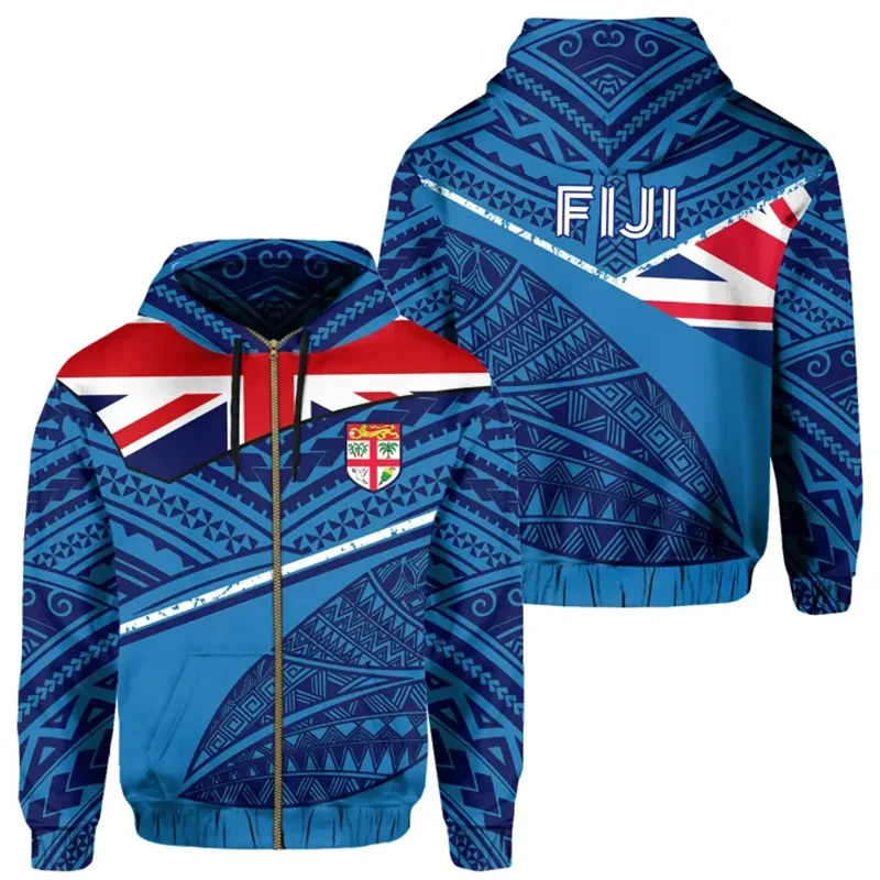 thumbnail image 1 of Sudadera con capucha y cremallera con gráfico de la bandera de Fiji para hombres y mujeres, sudaderas con emblema nacional con estampado 3D, suéter holgado de manga larga con cremallera para niños de, 1 of 4